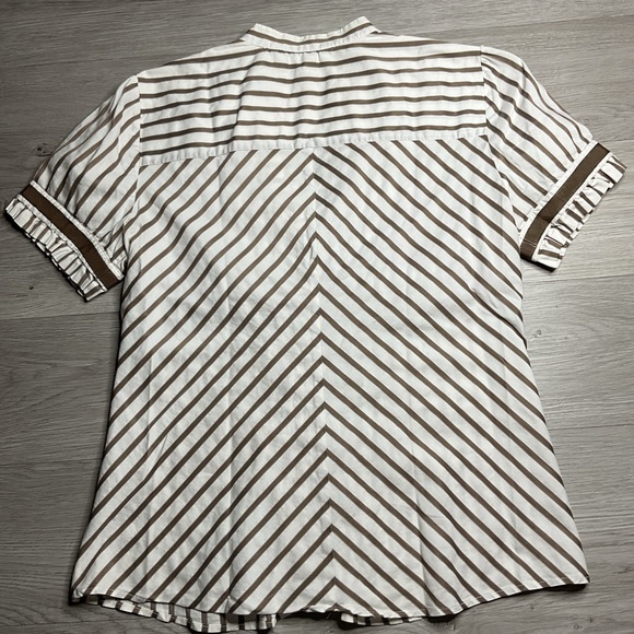 Zara‎ Blouse Women's Large Brown Striped V-neck Short Sleeve Button Up Blouse - Picture 6 of 8